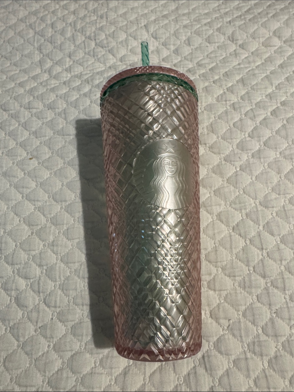 Starbucks Pink Textured Tumbler with Green Twist Straw